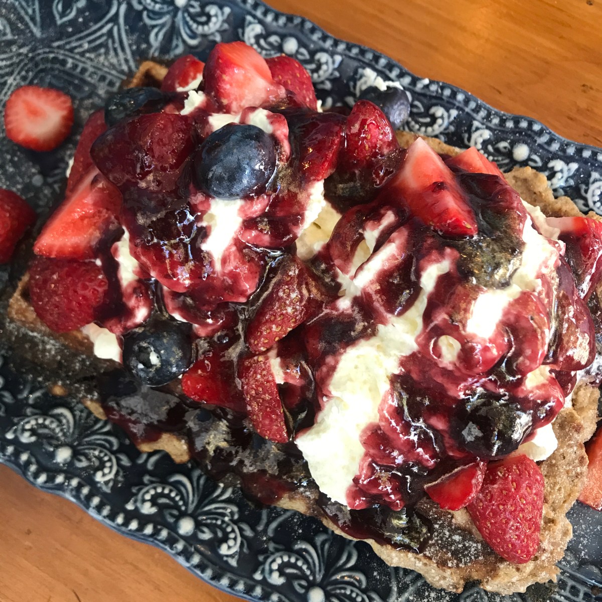 Berries and fresh cream waffles